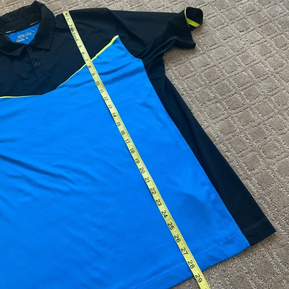 NIKE GOLF Tour Performance Polo Shirt Mens L Black Blue Dri-Fit Short Sleeve